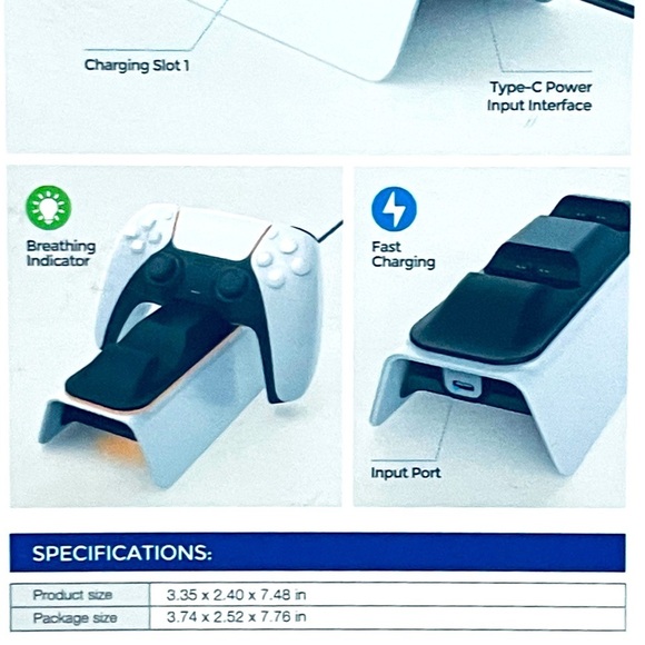 P-5 Fast Charging Dual Controller Dock for PS5 video game controllers NIB - Picture 3 of 7